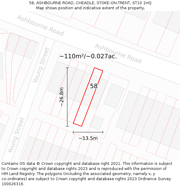 58, ASHBOURNE ROAD, CHEADLE, STOKE-ON-TRENT, ST10 1HQ: Plot and title map