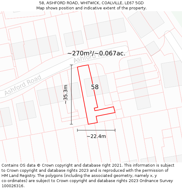 58, ASHFORD ROAD, WHITWICK, COALVILLE, LE67 5GD: Plot and title map