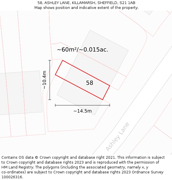 58, ASHLEY LANE, KILLAMARSH, SHEFFIELD, S21 1AB: Plot and title map