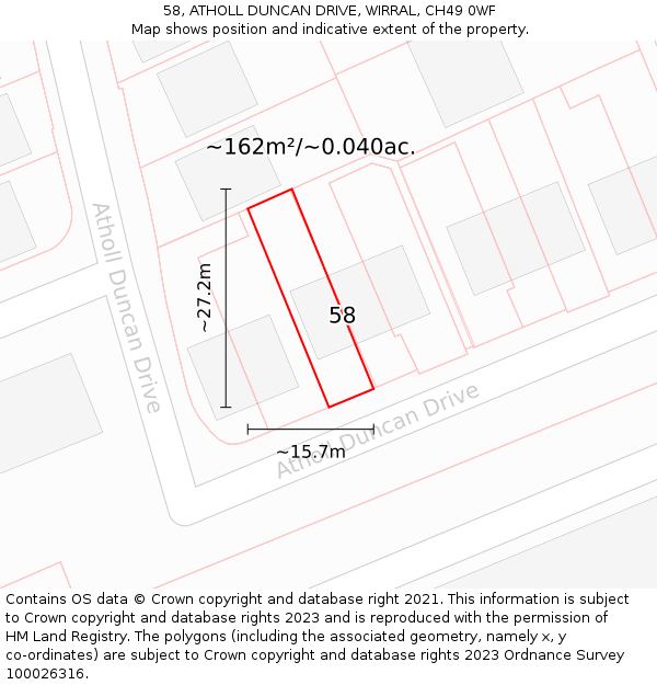 58, ATHOLL DUNCAN DRIVE, WIRRAL, CH49 0WF: Plot and title map