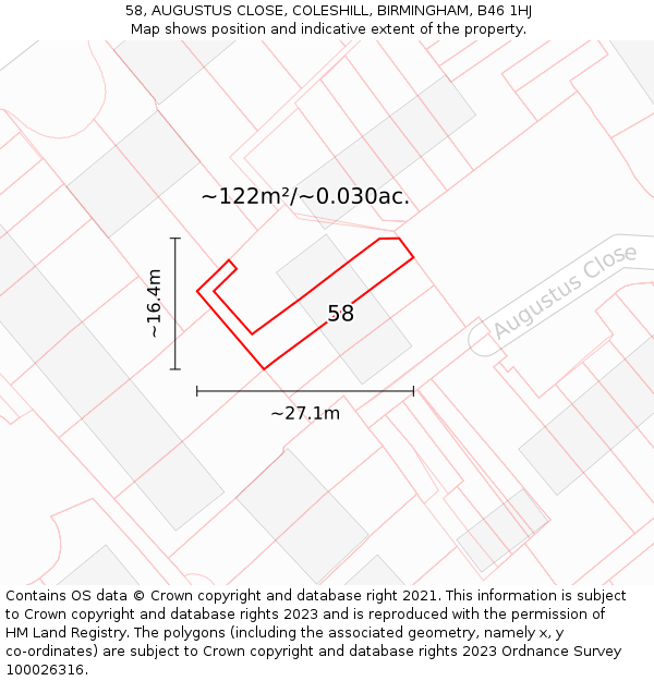 58, AUGUSTUS CLOSE, COLESHILL, BIRMINGHAM, B46 1HJ: Plot and title map
