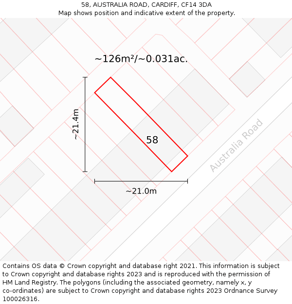 58, AUSTRALIA ROAD, CARDIFF, CF14 3DA: Plot and title map