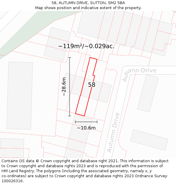 58, AUTUMN DRIVE, SUTTON, SM2 5BA: Plot and title map