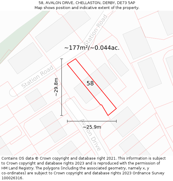58, AVALON DRIVE, CHELLASTON, DERBY, DE73 5AP: Plot and title map