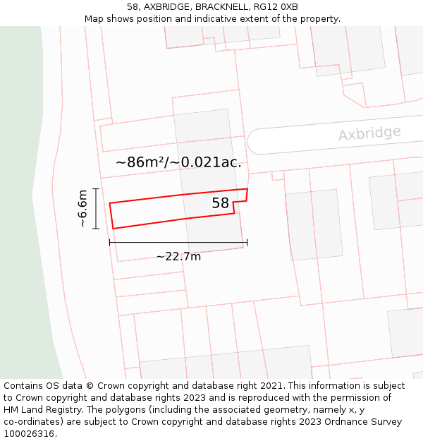 58, AXBRIDGE, BRACKNELL, RG12 0XB: Plot and title map