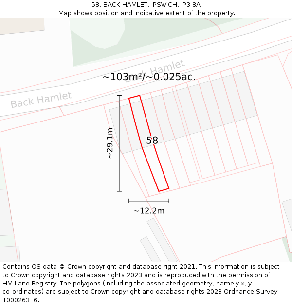 58, BACK HAMLET, IPSWICH, IP3 8AJ: Plot and title map