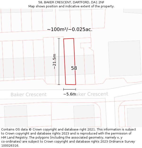 58, BAKER CRESCENT, DARTFORD, DA1 2NF: Plot and title map