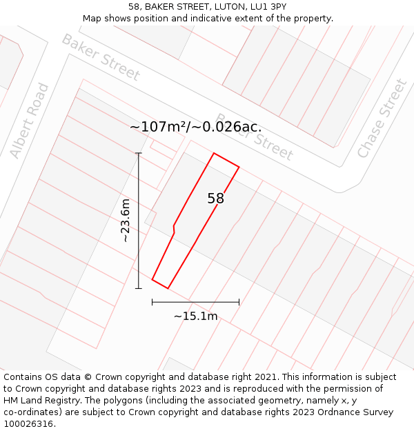58, BAKER STREET, LUTON, LU1 3PY: Plot and title map