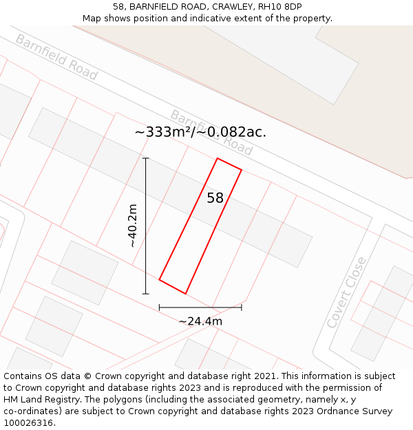 58, BARNFIELD ROAD, CRAWLEY, RH10 8DP: Plot and title map