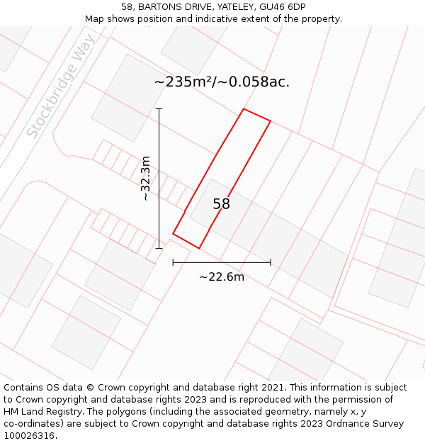 58, BARTONS DRIVE, YATELEY, GU46 6DP: Plot and title map