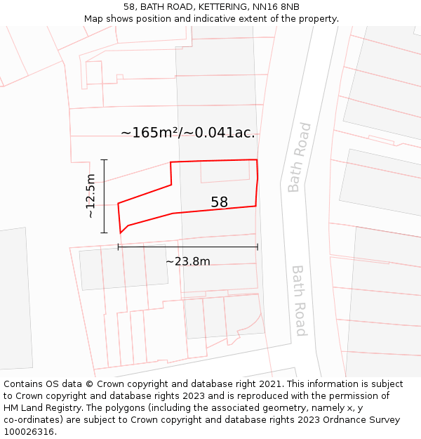 58, BATH ROAD, KETTERING, NN16 8NB: Plot and title map