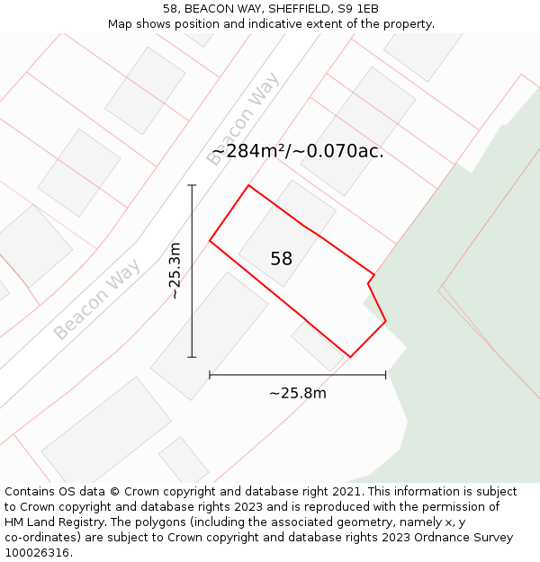 58, BEACON WAY, SHEFFIELD, S9 1EB: Plot and title map