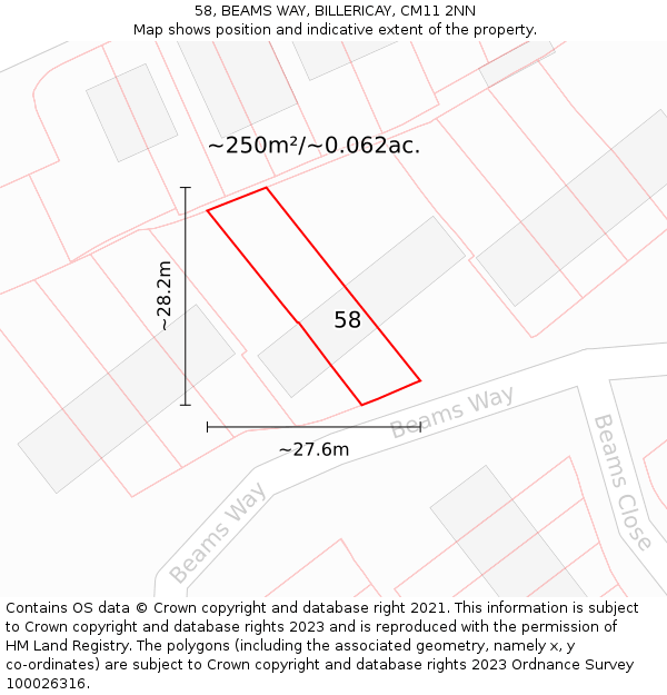 58, BEAMS WAY, BILLERICAY, CM11 2NN: Plot and title map
