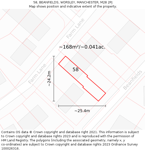 58, BEANFIELDS, WORSLEY, MANCHESTER, M28 2PJ: Plot and title map
