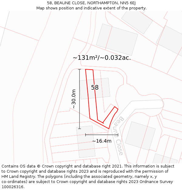58, BEAUNE CLOSE, NORTHAMPTON, NN5 6EJ: Plot and title map