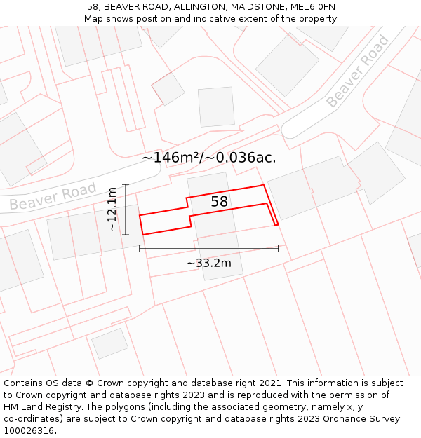 58, BEAVER ROAD, ALLINGTON, MAIDSTONE, ME16 0FN: Plot and title map
