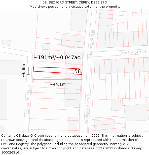 58, BEDFORD STREET, DERBY, DE22 3PD: Plot and title map