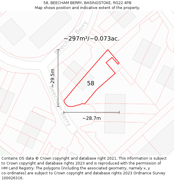 58, BEECHAM BERRY, BASINGSTOKE, RG22 4PB: Plot and title map