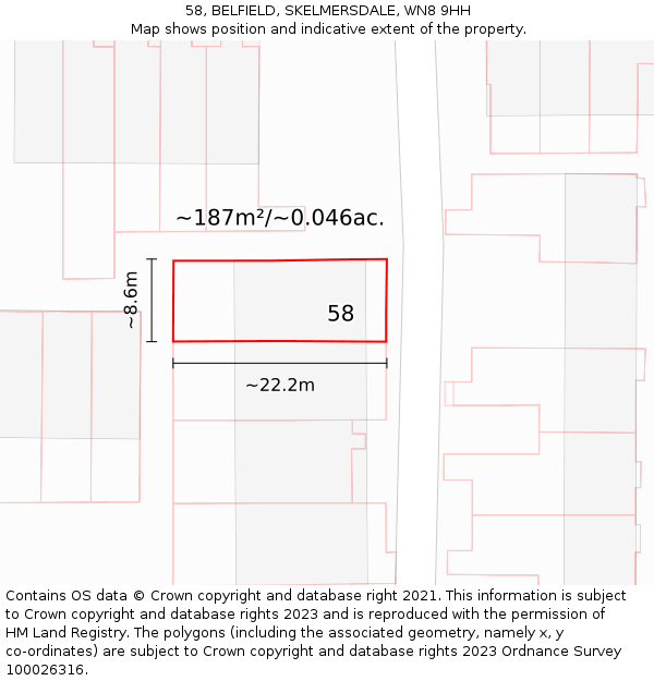 58, BELFIELD, SKELMERSDALE, WN8 9HH: Plot and title map