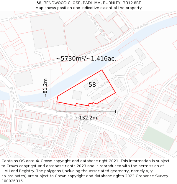 58, BENDWOOD CLOSE, PADIHAM, BURNLEY, BB12 8RT: Plot and title map