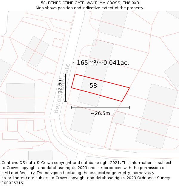 58, BENEDICTINE GATE, WALTHAM CROSS, EN8 0XB: Plot and title map