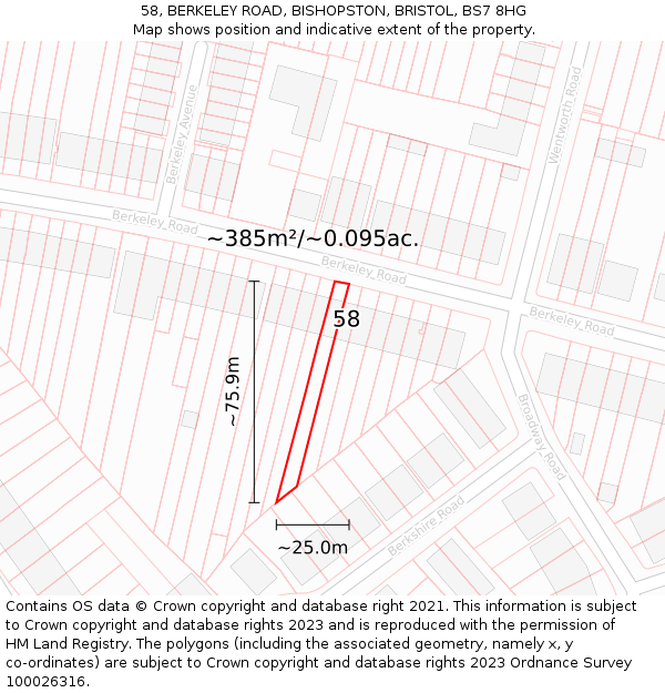 58, BERKELEY ROAD, BISHOPSTON, BRISTOL, BS7 8HG: Plot and title map