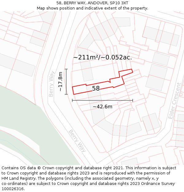 58, BERRY WAY, ANDOVER, SP10 3XT: Plot and title map