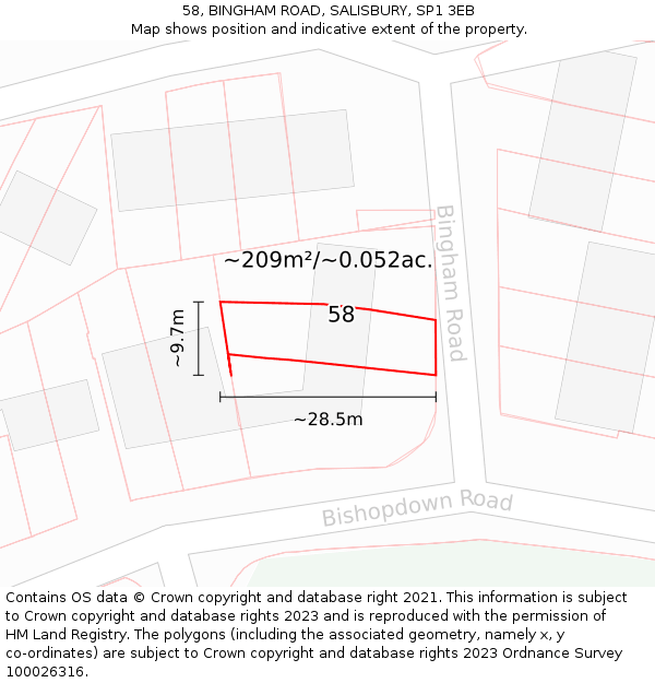58, BINGHAM ROAD, SALISBURY, SP1 3EB: Plot and title map