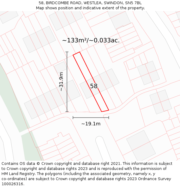 58, BIRDCOMBE ROAD, WESTLEA, SWINDON, SN5 7BL: Plot and title map