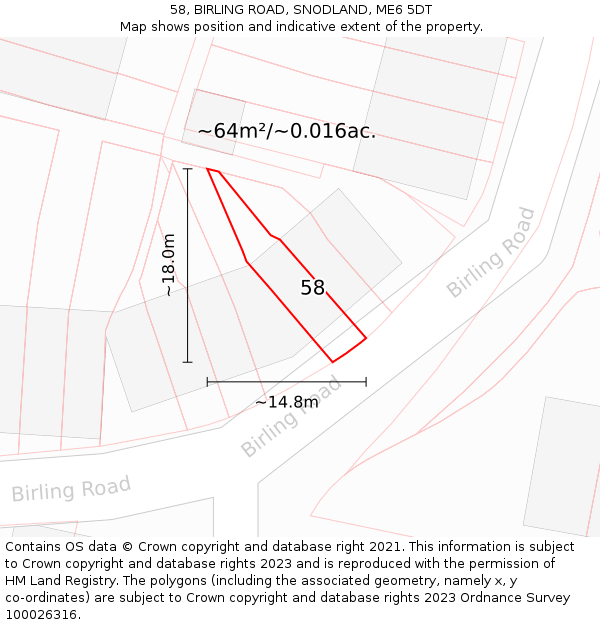 58, BIRLING ROAD, SNODLAND, ME6 5DT: Plot and title map