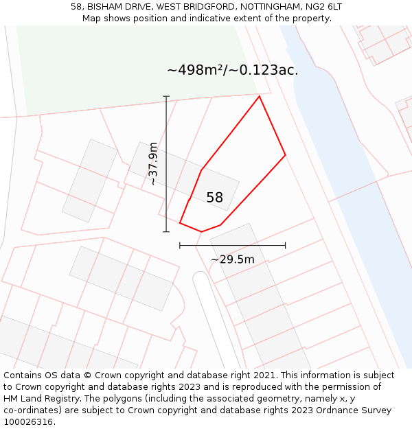 58, BISHAM DRIVE, WEST BRIDGFORD, NOTTINGHAM, NG2 6LT: Plot and title map