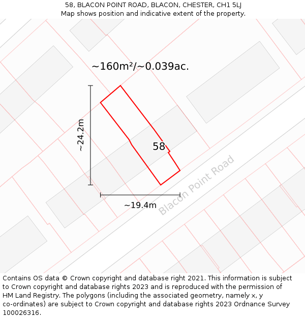 58, BLACON POINT ROAD, BLACON, CHESTER, CH1 5LJ: Plot and title map