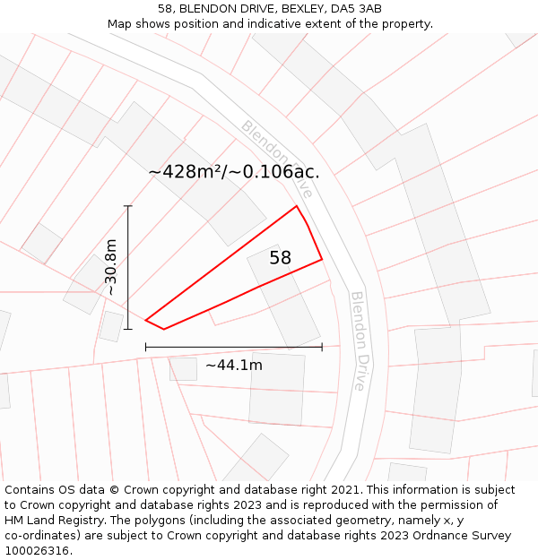 58, BLENDON DRIVE, BEXLEY, DA5 3AB: Plot and title map