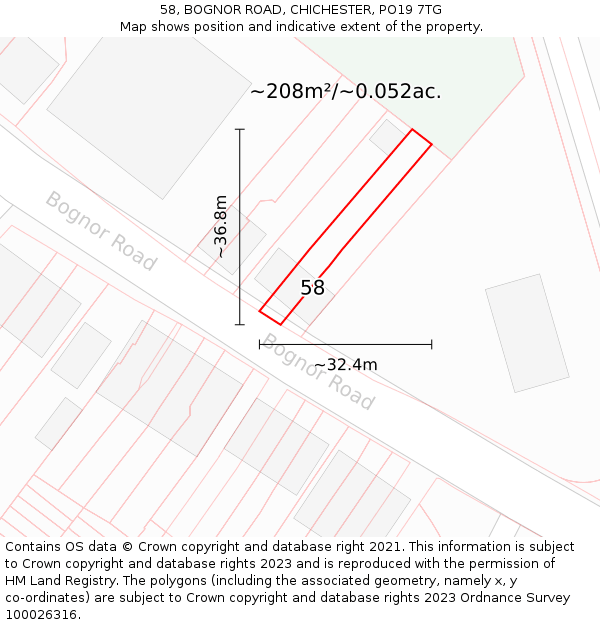 58, BOGNOR ROAD, CHICHESTER, PO19 7TG: Plot and title map