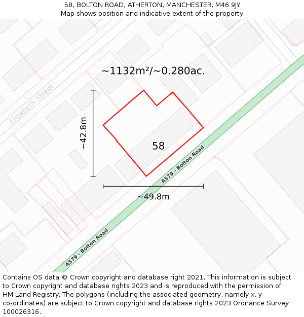 58, BOLTON ROAD, ATHERTON, MANCHESTER, M46 9JY: Plot and title map