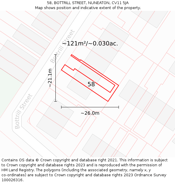 58, BOTTRILL STREET, NUNEATON, CV11 5JA: Plot and title map