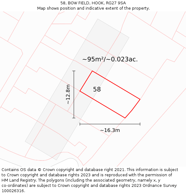58, BOW FIELD, HOOK, RG27 9SA: Plot and title map