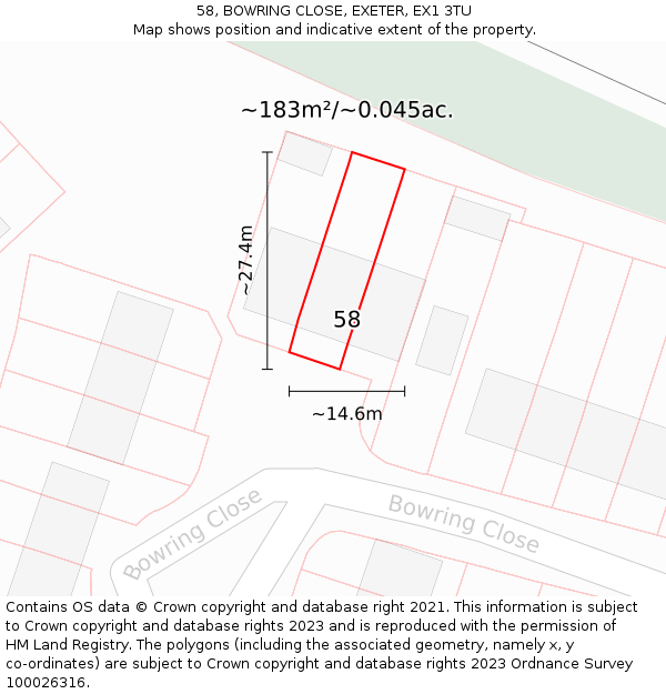 58, BOWRING CLOSE, EXETER, EX1 3TU: Plot and title map