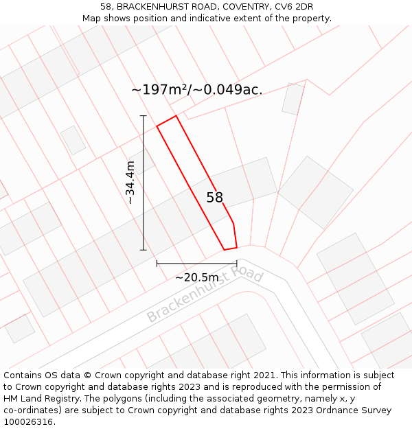 58, BRACKENHURST ROAD, COVENTRY, CV6 2DR: Plot and title map