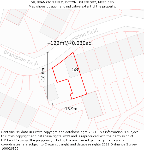 58, BRAMPTON FIELD, DITTON, AYLESFORD, ME20 6ED: Plot and title map