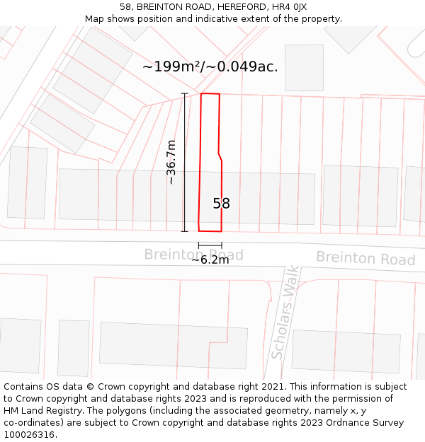 58, BREINTON ROAD, HEREFORD, HR4 0JX: Plot and title map