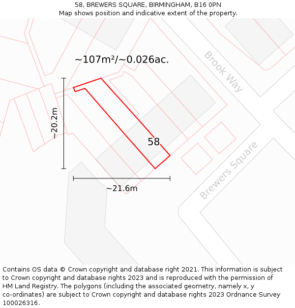 58, BREWERS SQUARE, BIRMINGHAM, B16 0PN: Plot and title map