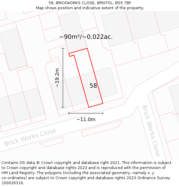 58, BRICKWORKS CLOSE, BRISTOL, BS5 7BF: Plot and title map