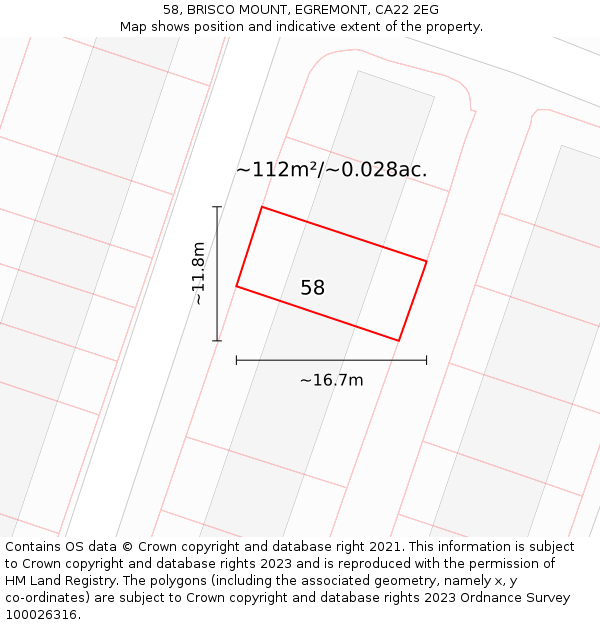 58, BRISCO MOUNT, EGREMONT, CA22 2EG: Plot and title map
