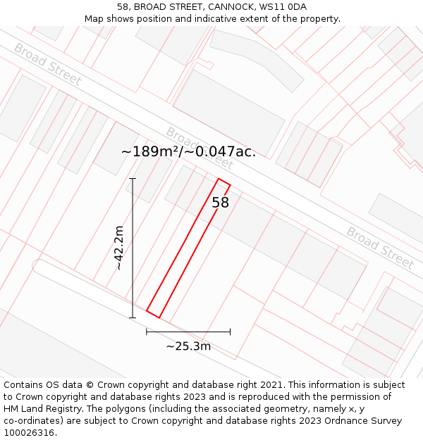 58, BROAD STREET, CANNOCK, WS11 0DA: Plot and title map