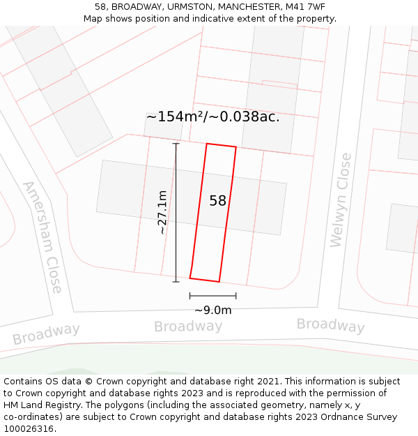 58, BROADWAY, URMSTON, MANCHESTER, M41 7WF: Plot and title map