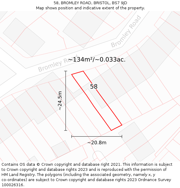 58, BROMLEY ROAD, BRISTOL, BS7 9JD: Plot and title map
