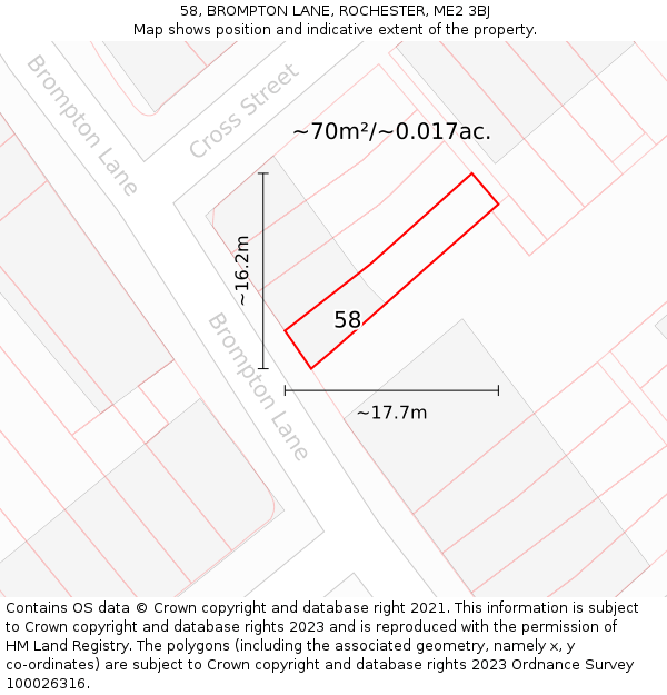 58, BROMPTON LANE, ROCHESTER, ME2 3BJ: Plot and title map