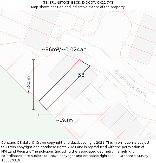 58, BRUNSTOCK BECK, DIDCOT, OX11 7YG: Plot and title map