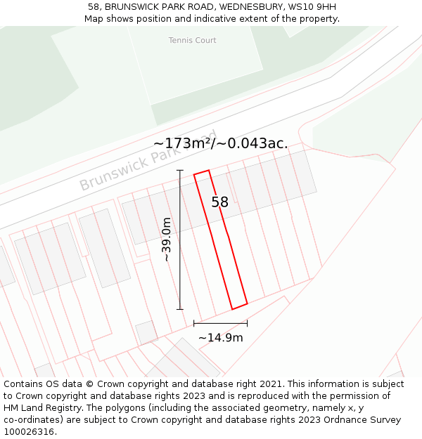 58, BRUNSWICK PARK ROAD, WEDNESBURY, WS10 9HH: Plot and title map